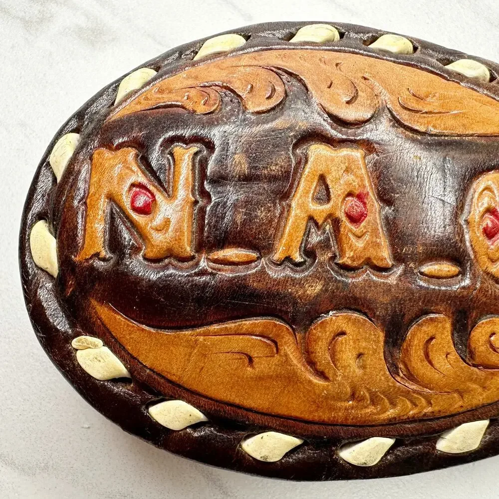 Vintage NAC Initials Custom Leather Western Belt Buckle ✨